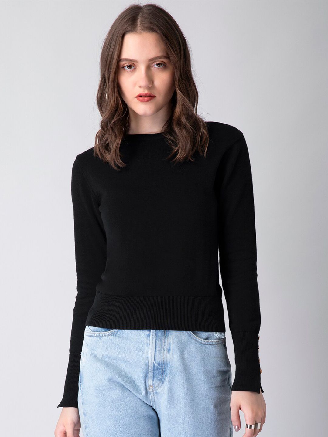 FabAlley Women Black Solid Crop Pullover Price in India