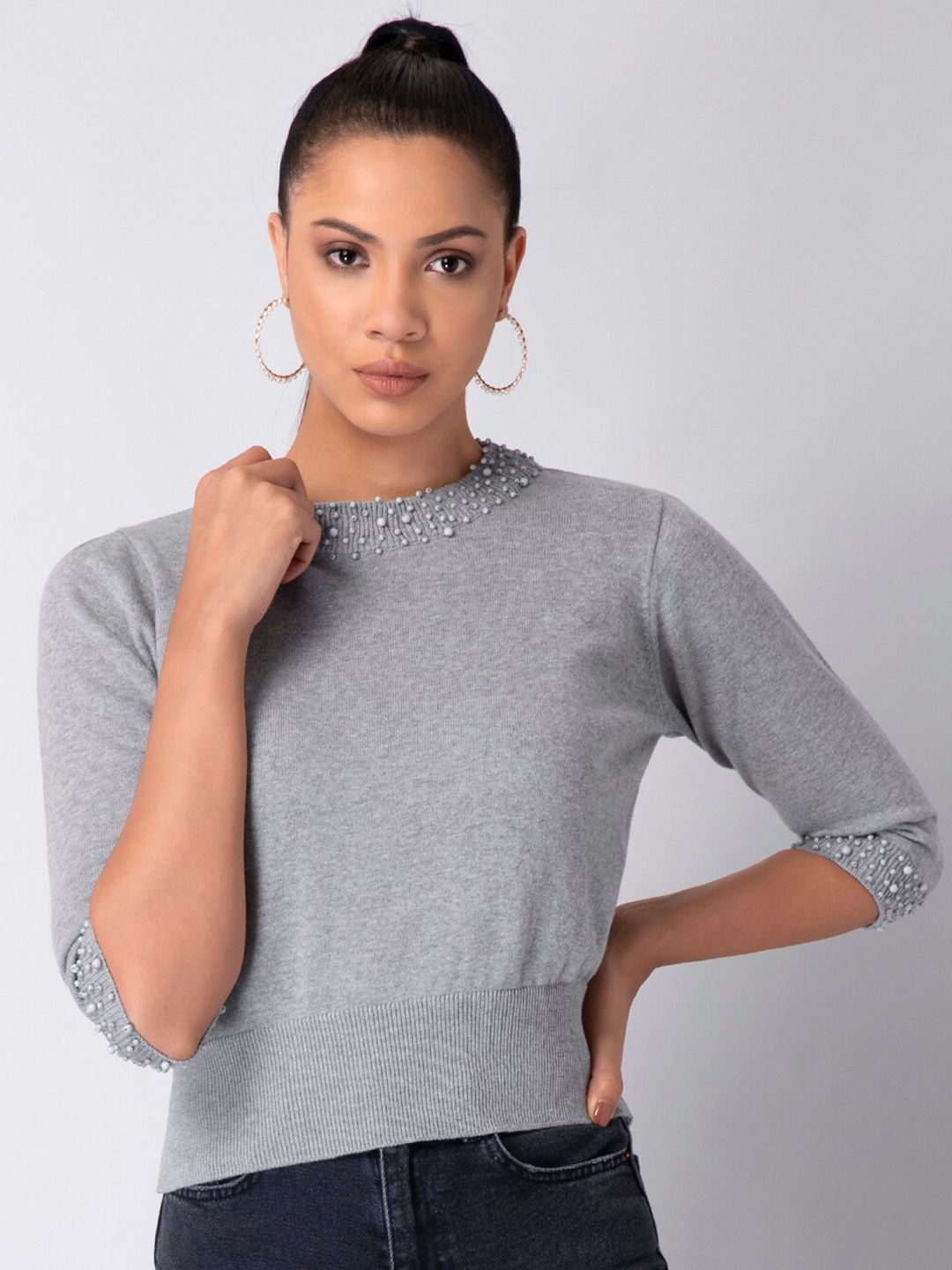 FabAlley Women Grey Pullover Price in India