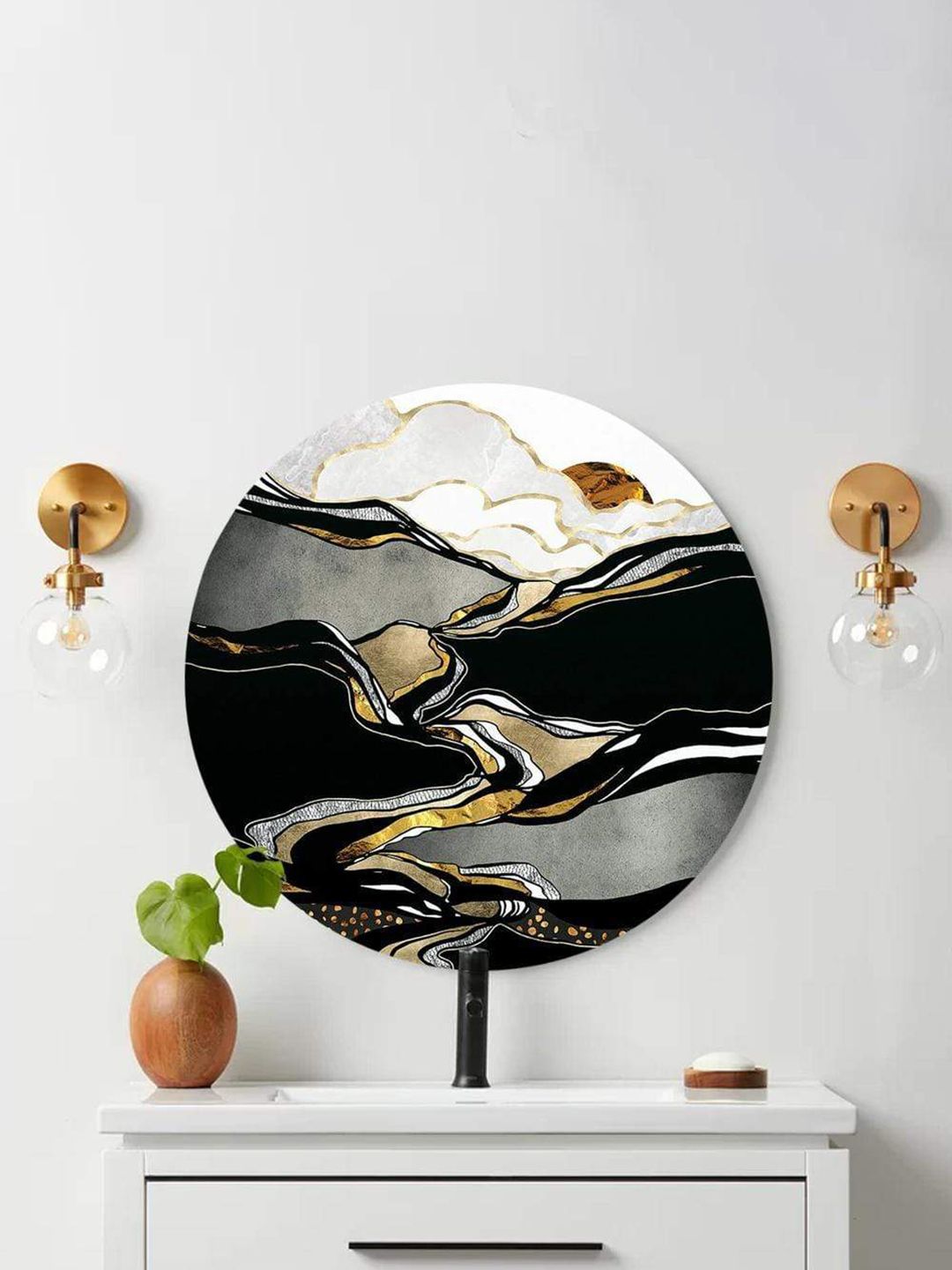 THE ARTMENT Black & White Gold Scape Wall Art Price in India