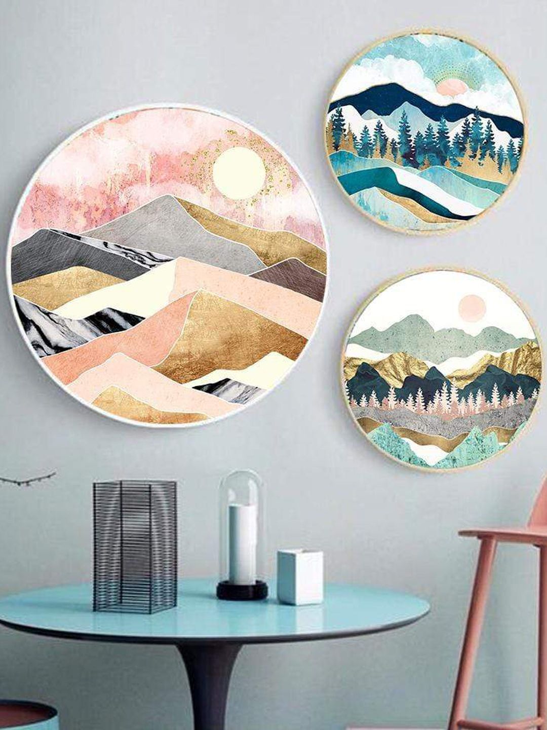 THE ARTMENT Set of 3 Multi Abstract Landscape Canvas Wall Art Price in India