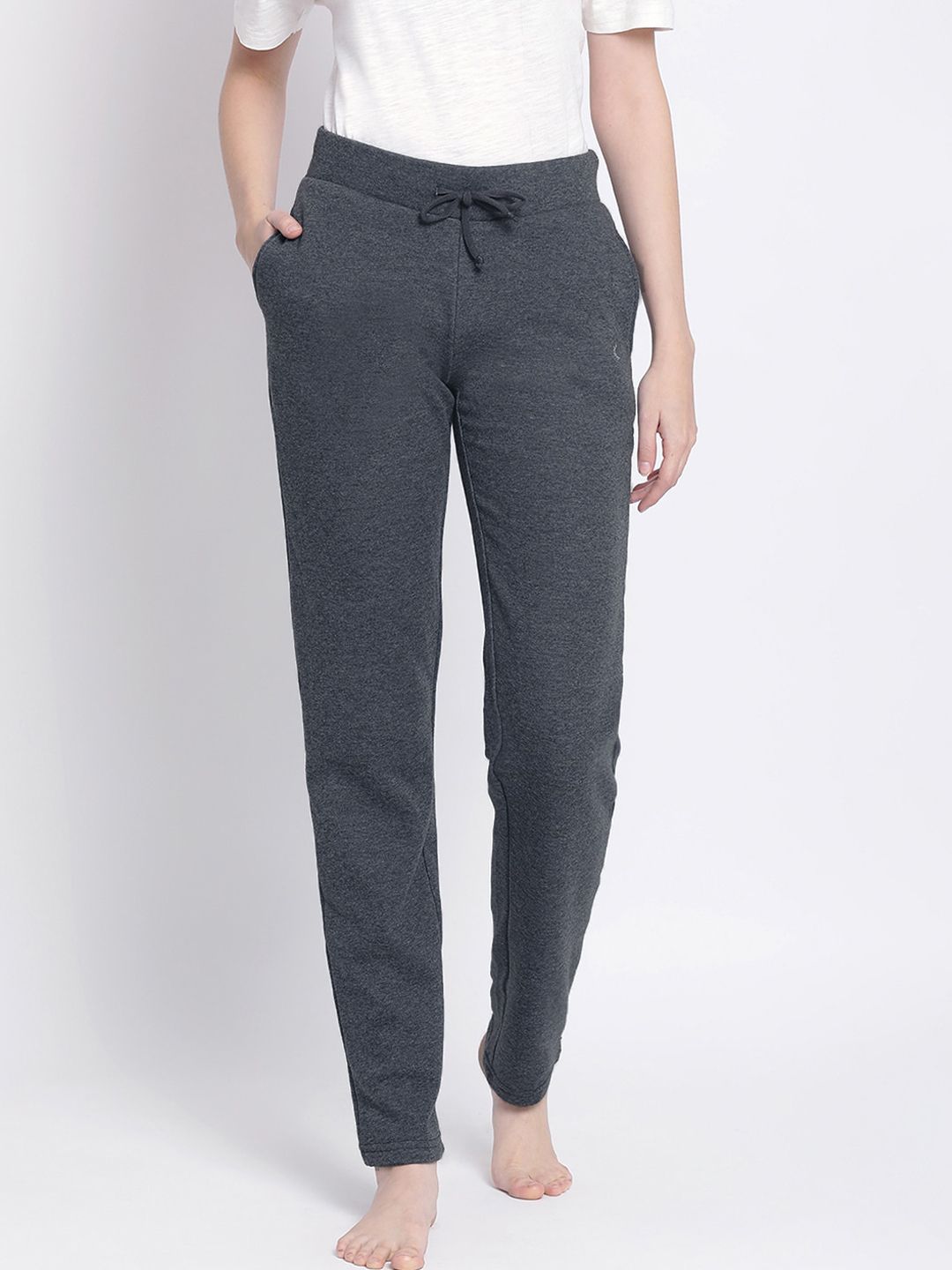 Kanvin Women Charcoal Grey Solid Cotton Lounge Pants Price in India