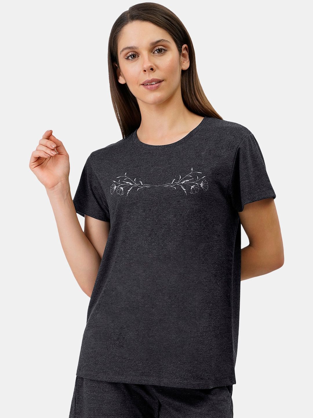 Amante Women Grey Cotton Short Sleeves Lounge T-shirt Price in India