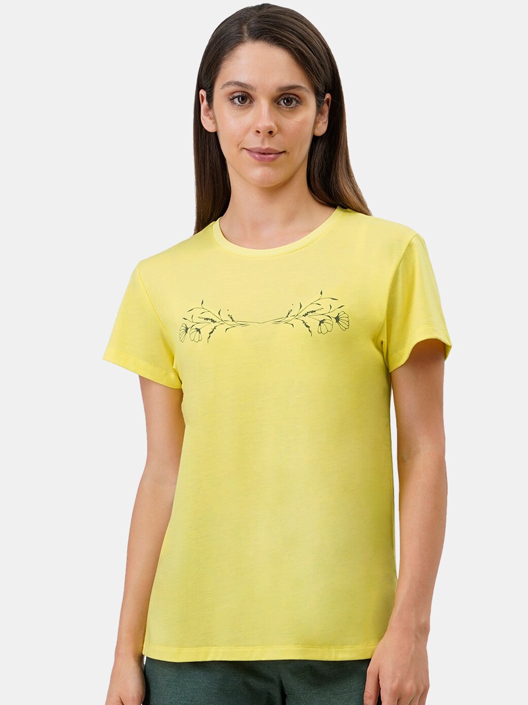 Amante Women Yellow Floral Printed Cotton Blend Lounge T-shirt Price in India