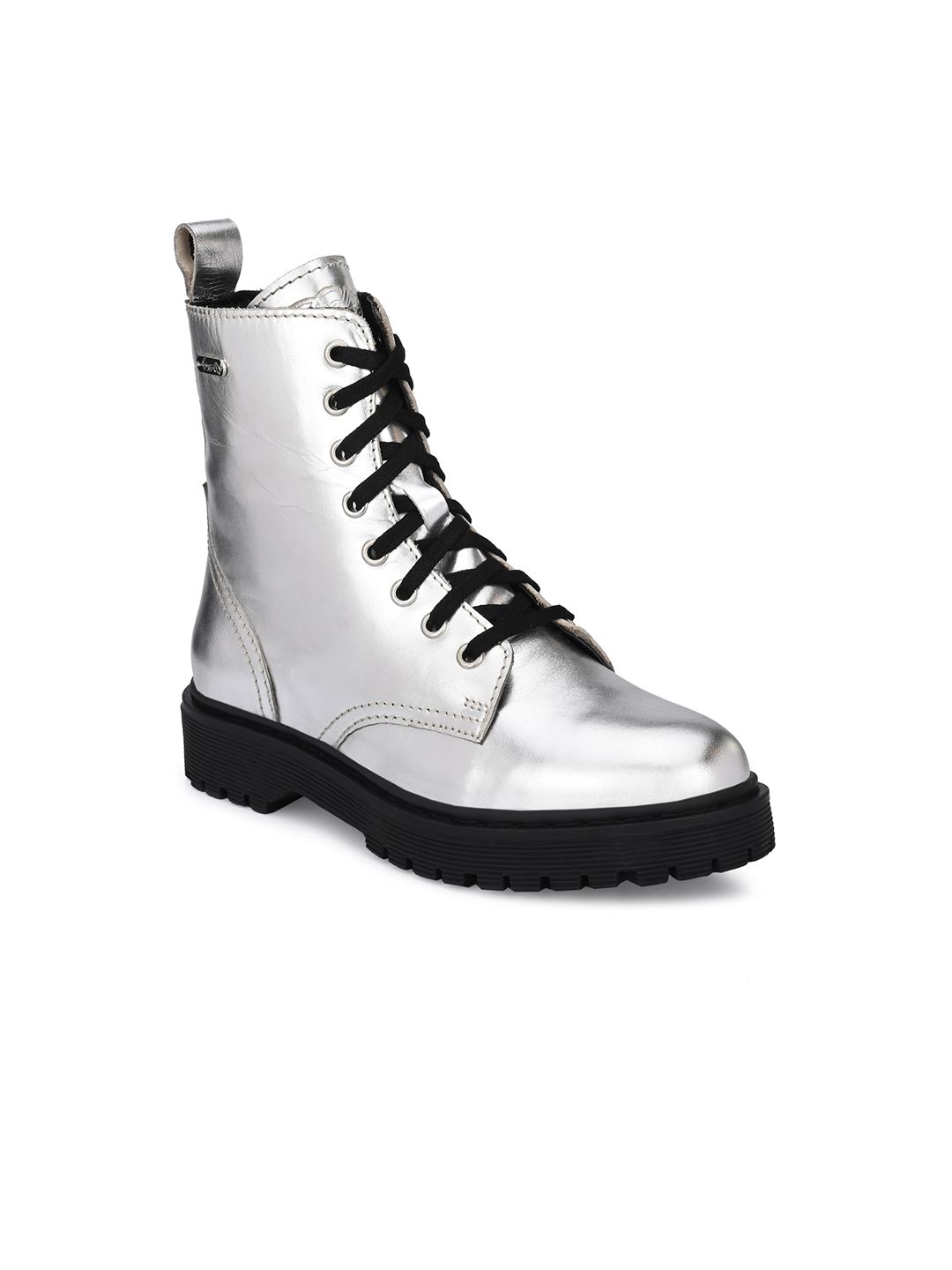 Delize Silver-Toned Leather Wedge Heeled Boots Price in India