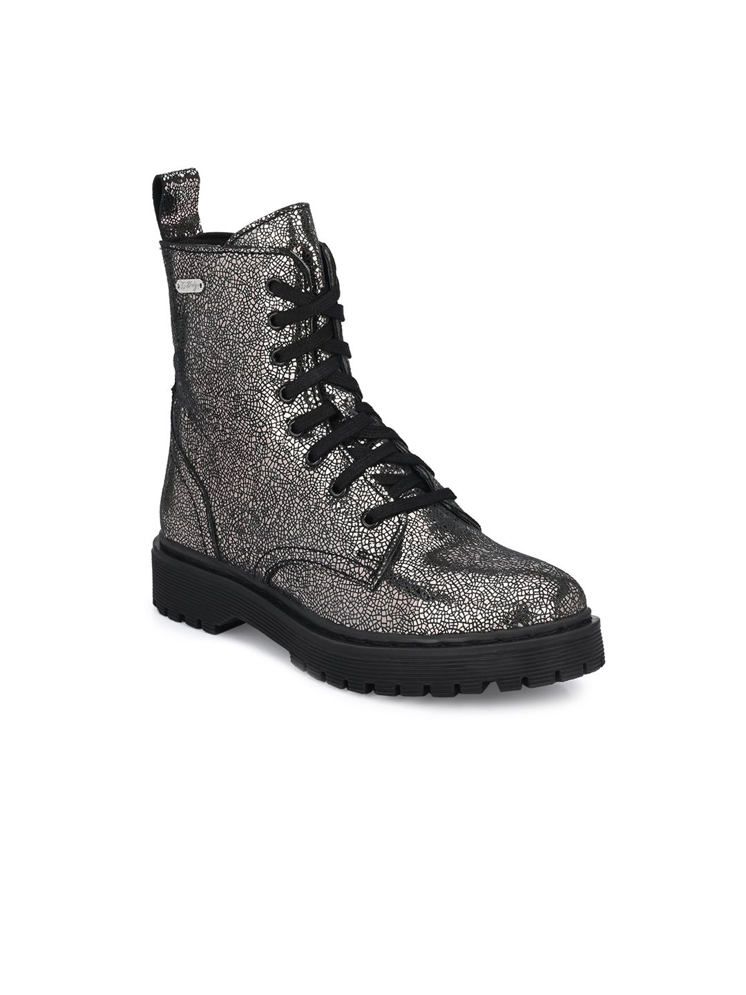 Delize Grey Printed Leather High-Top Wedge Heeled Boots Price in India