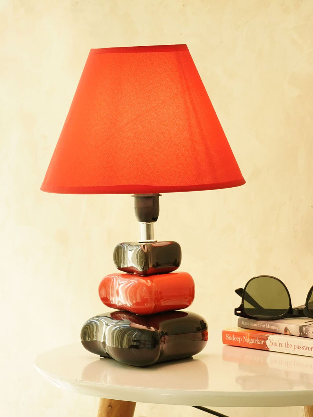 TIED RIBBONS Red & Black Ceramic Contemporary Table Lamp with Shade Price in India