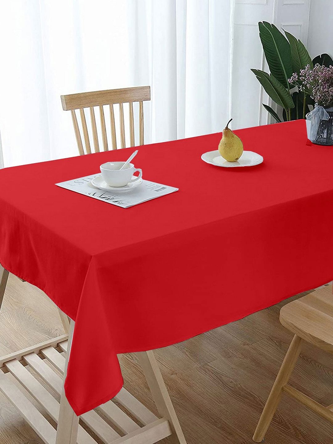 Lushomes Red Solid Pure Cotton Rectangular 6-Seater Table Cover Price in India