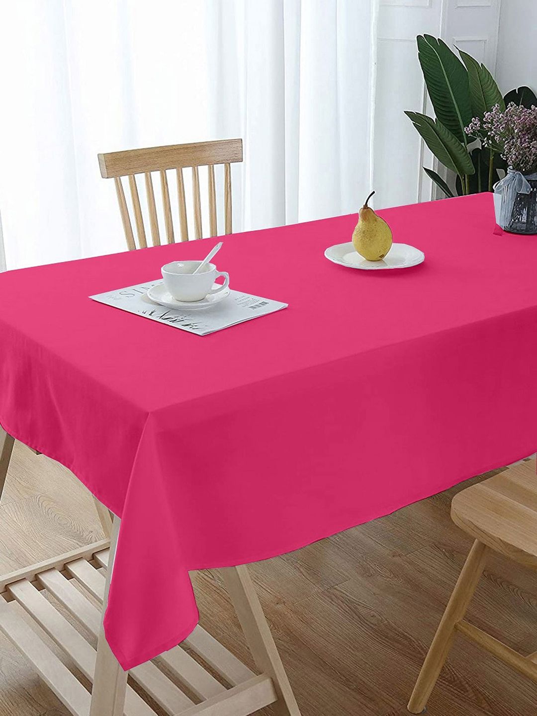 Lushomes Pink Solid Classic Plain 6 Seater Dining Table Cover Cloth Price in India