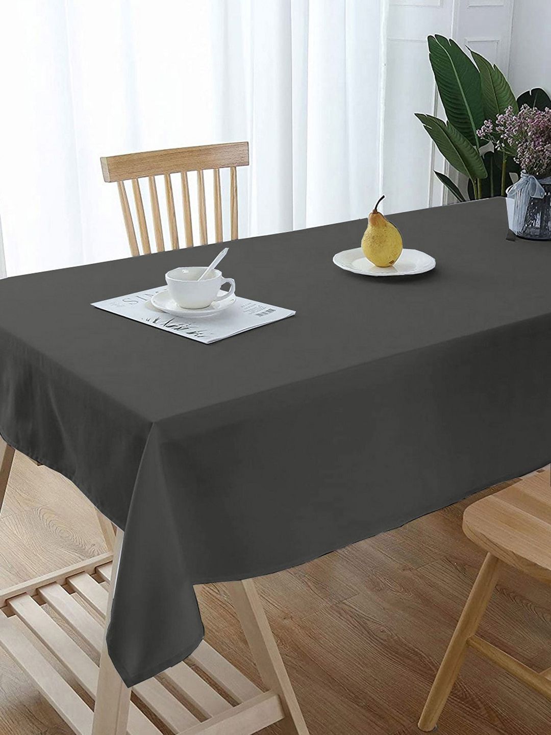 Lushomes Dark Grey Classic Plain 6 Seater Dining Table Cover Cloth Price in India