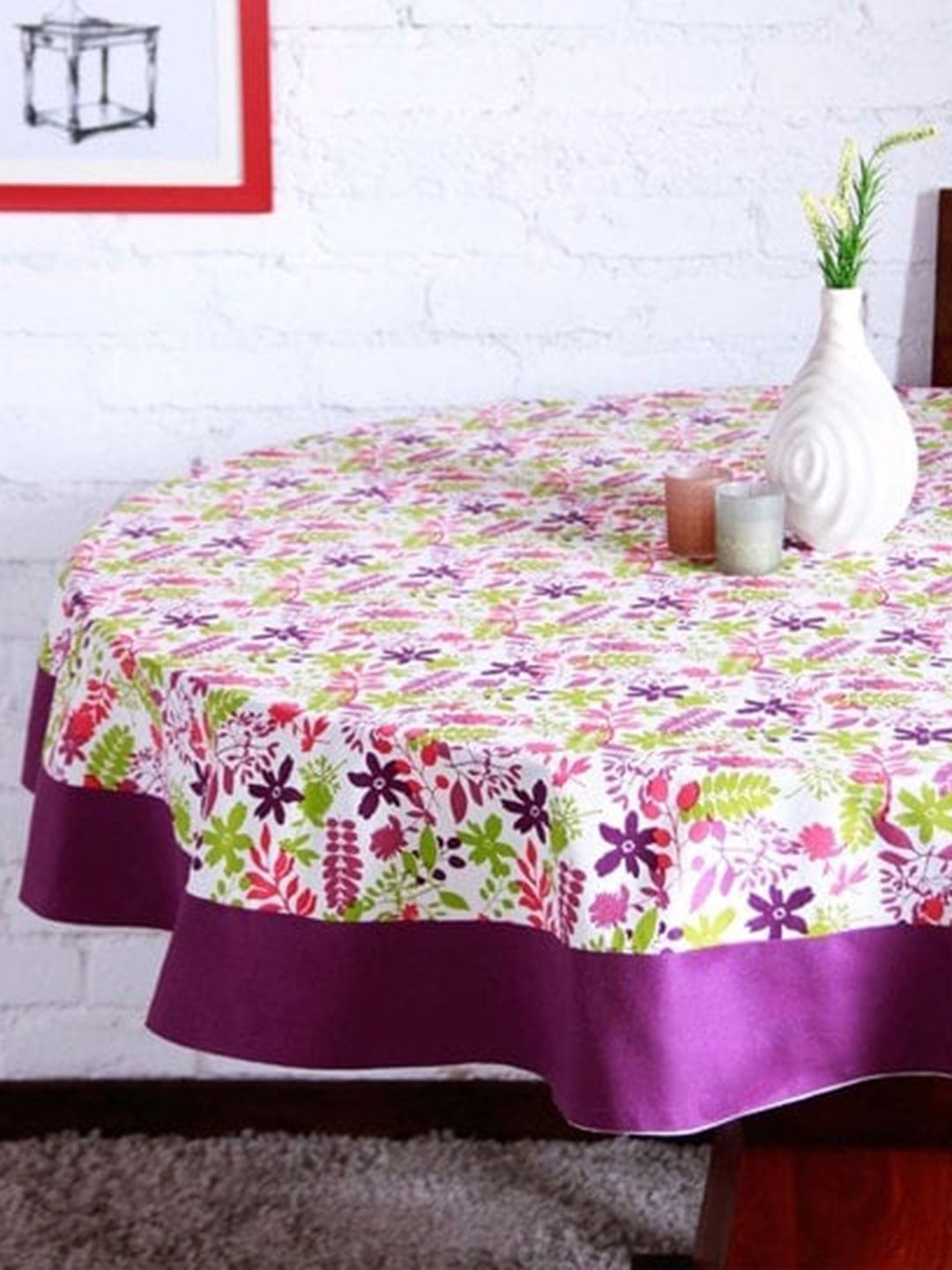 Lushomes Multioloured Printed 6 Seater Round Table Cloth Price in India