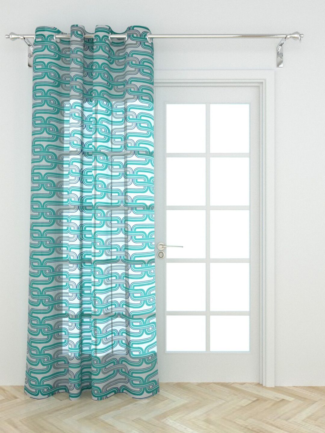 Home Centre Teal & White Geometric Sheer Door Curtain Price in India