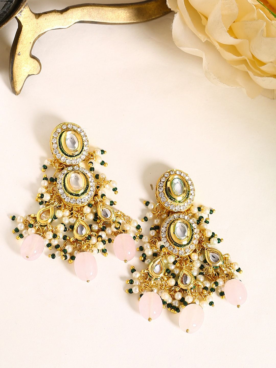 Shoshaa Gold-Plated & Pink Contemporary Drop Earrings Price in India