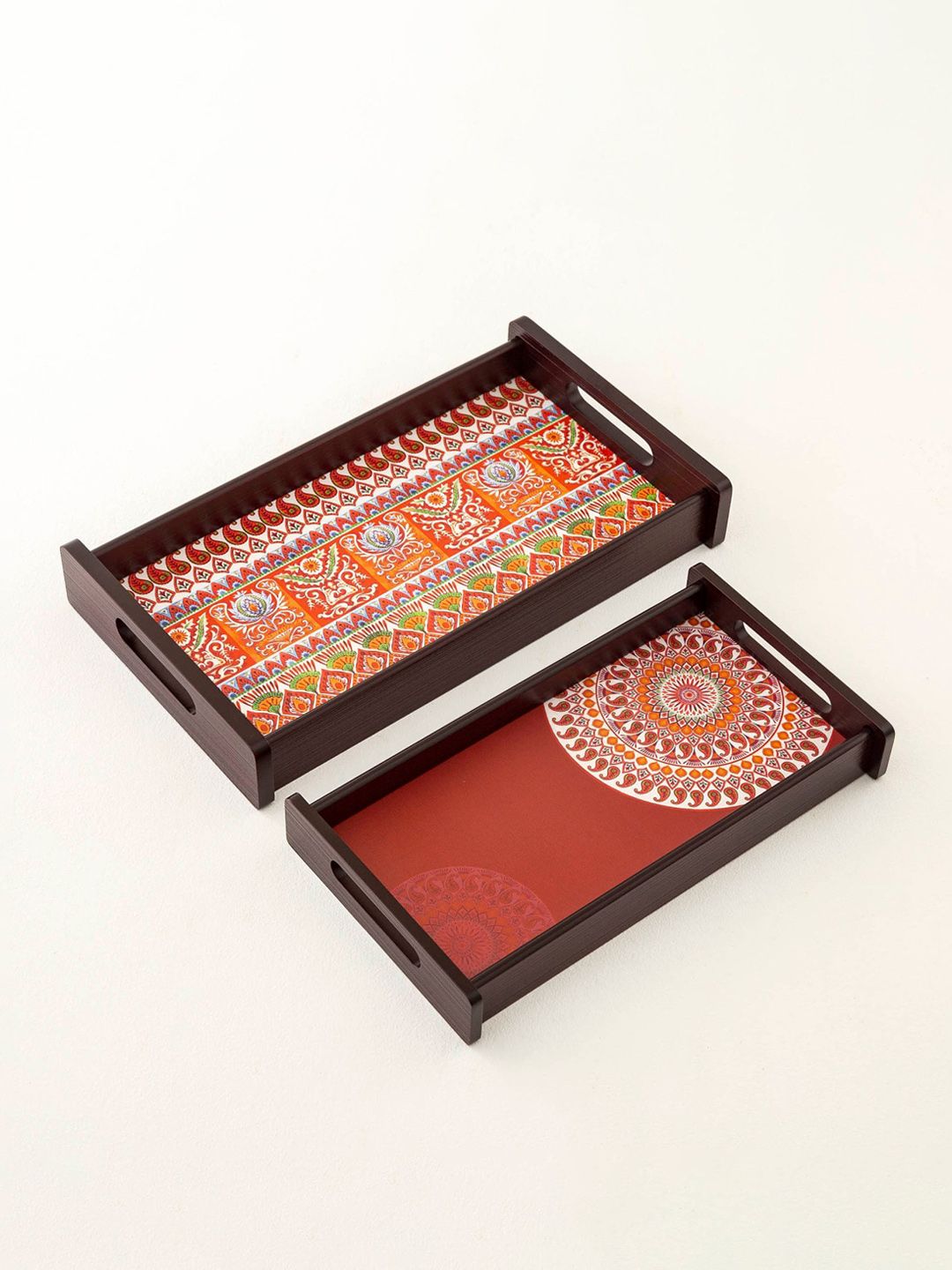 Home Centre Set Of 2 Printed Wooden Tray Price in India