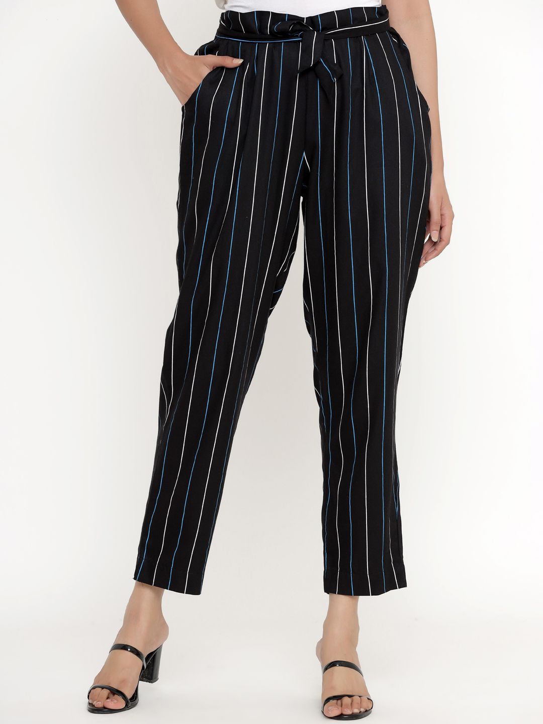 DIVYANK Women Black Striped Trousers Price in India