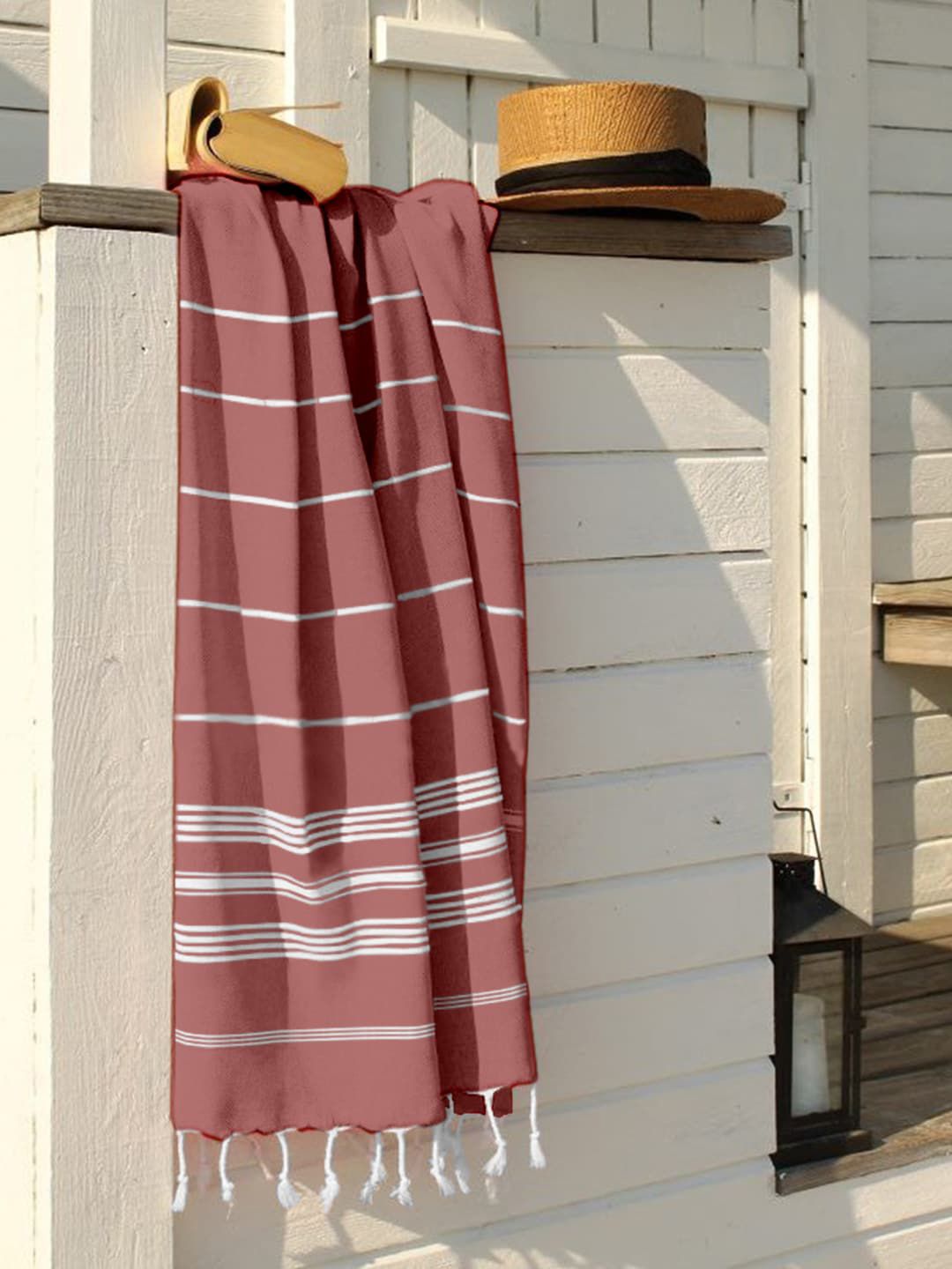 Lushomes Rustic Brown & White Striped Cotton Pool Towels