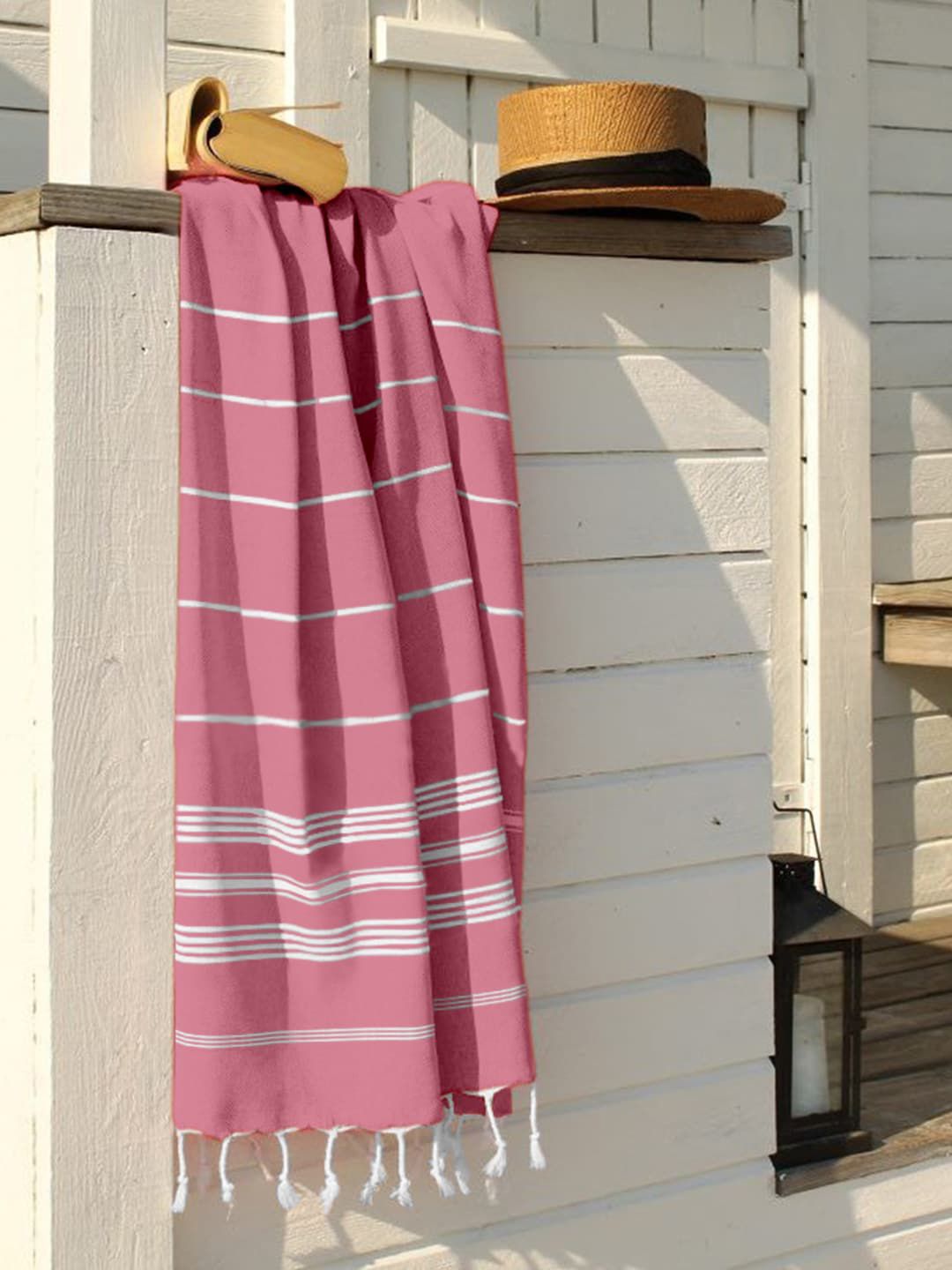 Lushomes Pink Multipurpose Towel with Fringes Price in India