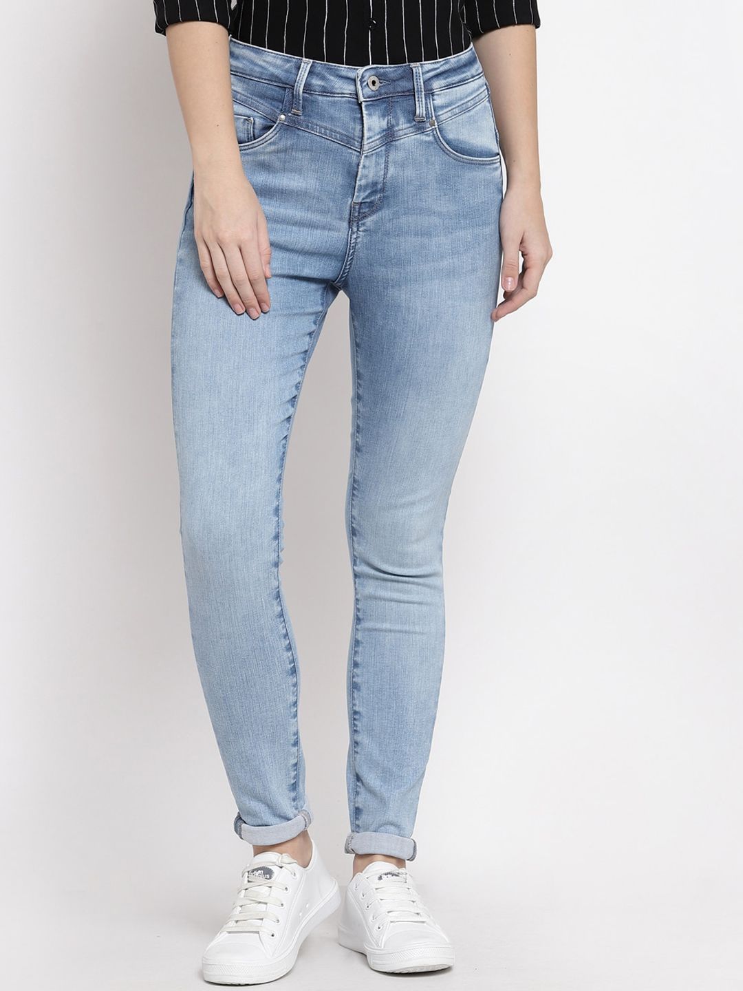 Pepe Jeans Women Blue High-Rise Heavy Fade Jeans Price in India