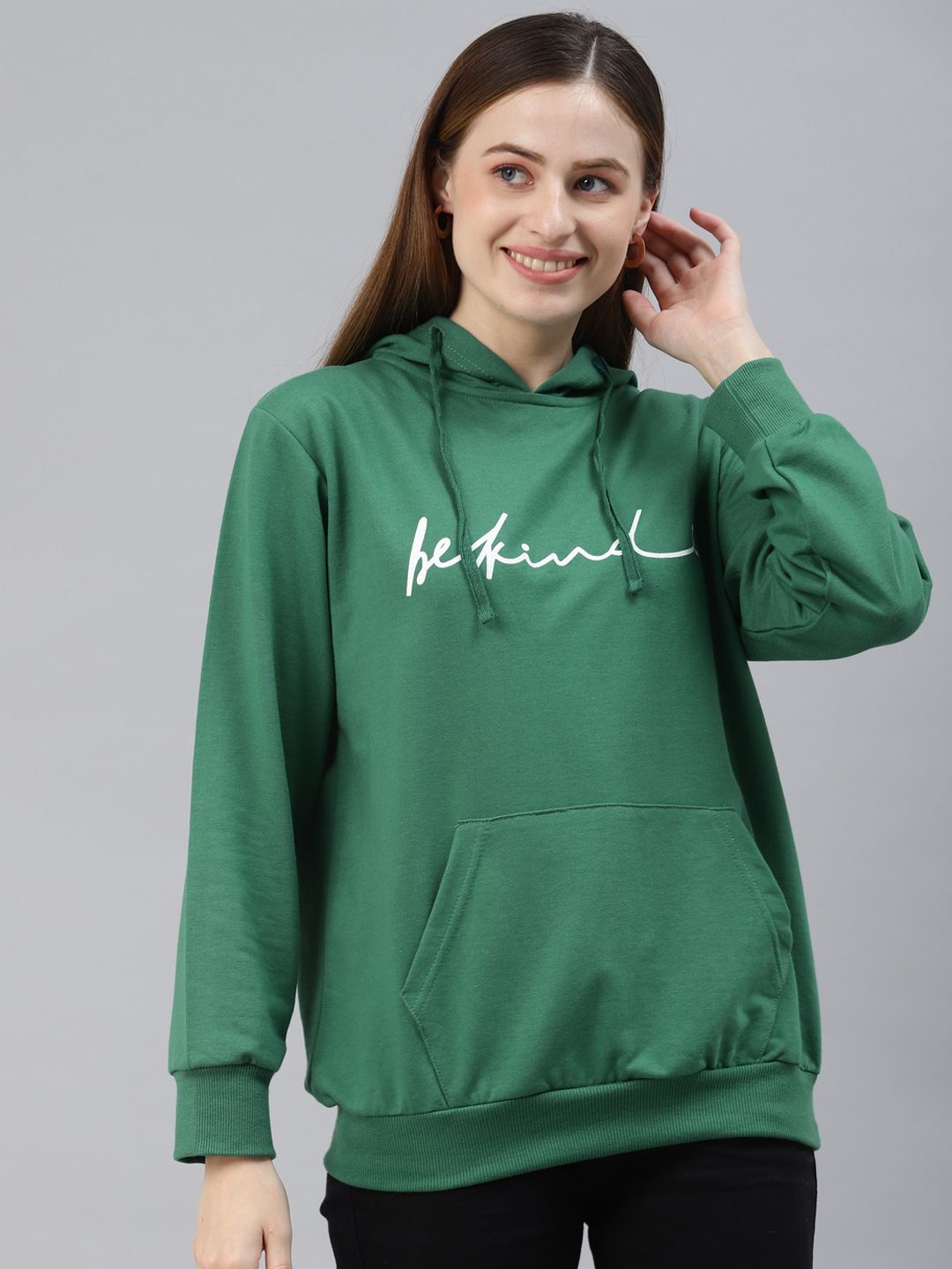 plusS Plus Size Women Sea Green Printed Fleece Hooded Sweatshirt Price in India