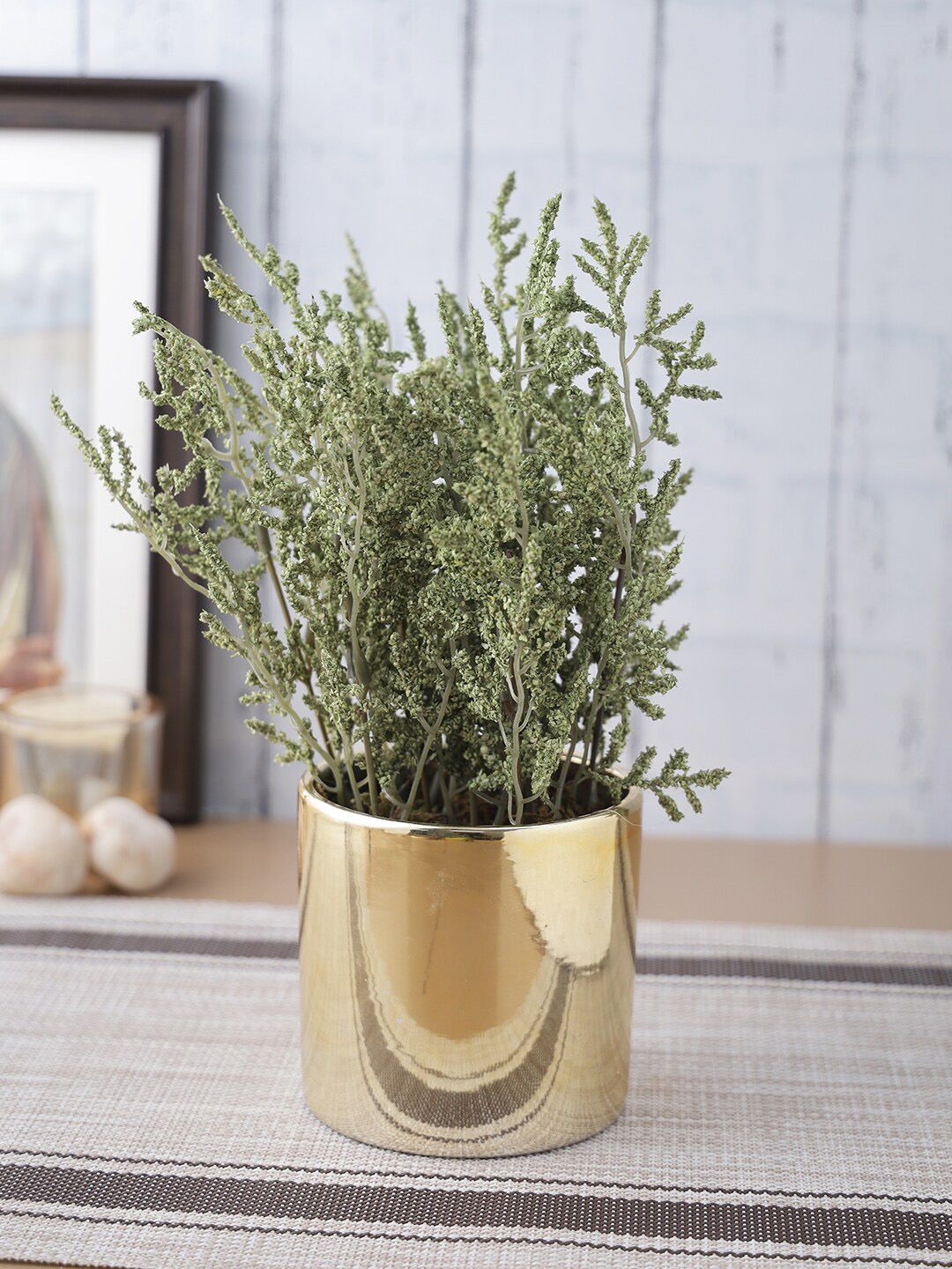House Of Accessories Gold Toned & Green Artificial Plant With Pot Price in India