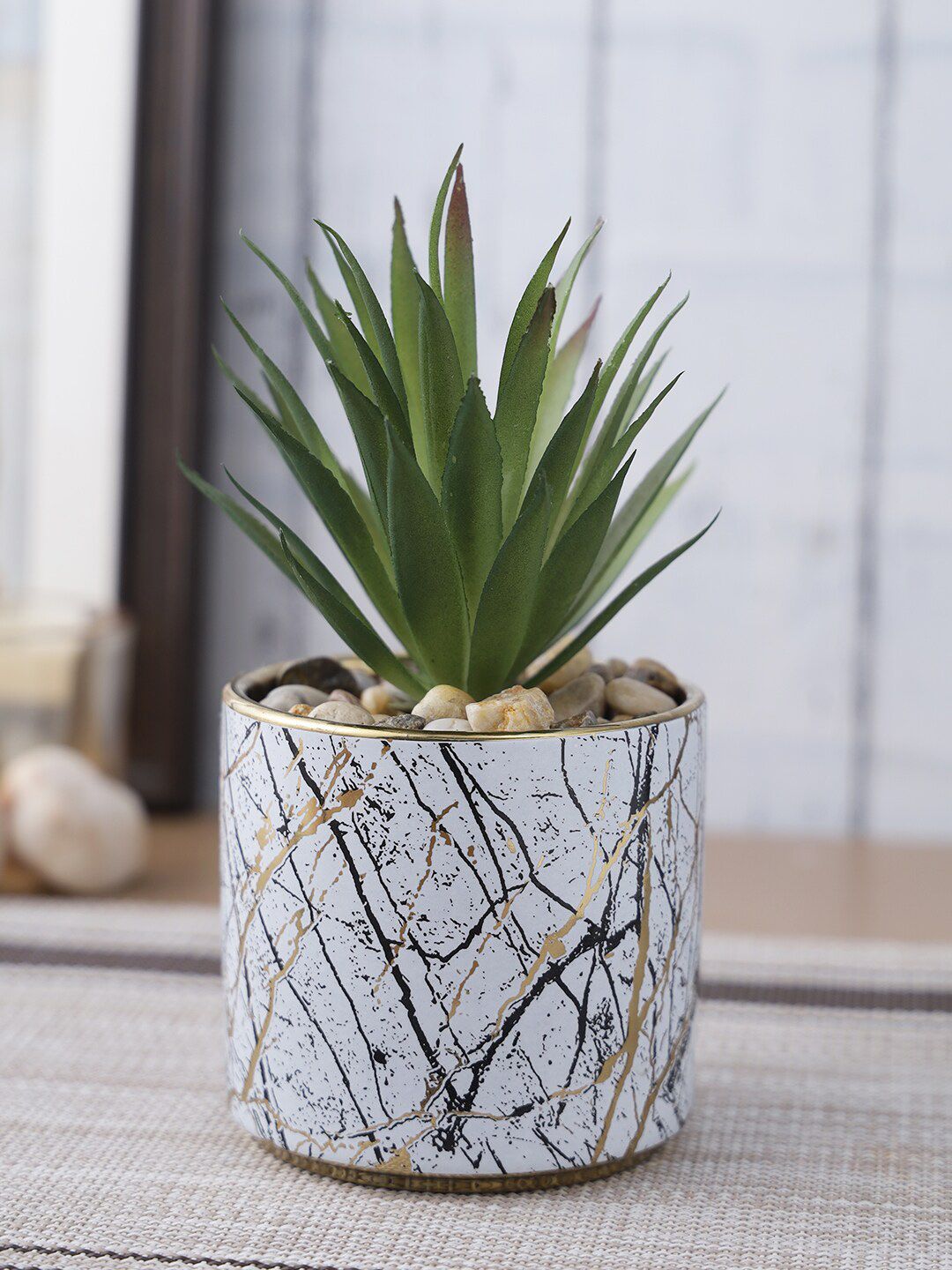 House Of Accessories Grey & Green Potted Plant With Pot Price in India