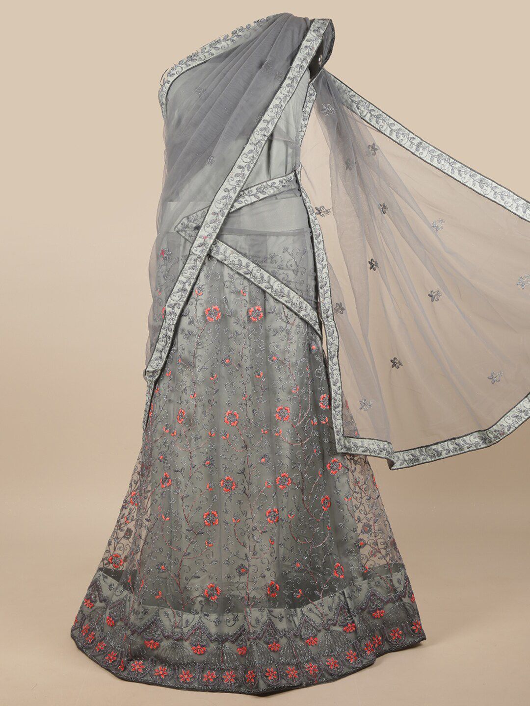 Pothys Women Grey Embroidered Lehenga Half Saree Price in India