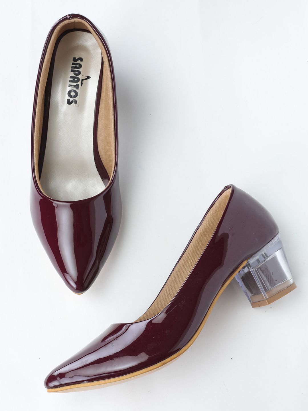 SAPATOS Maroon Block Pumps Price in India