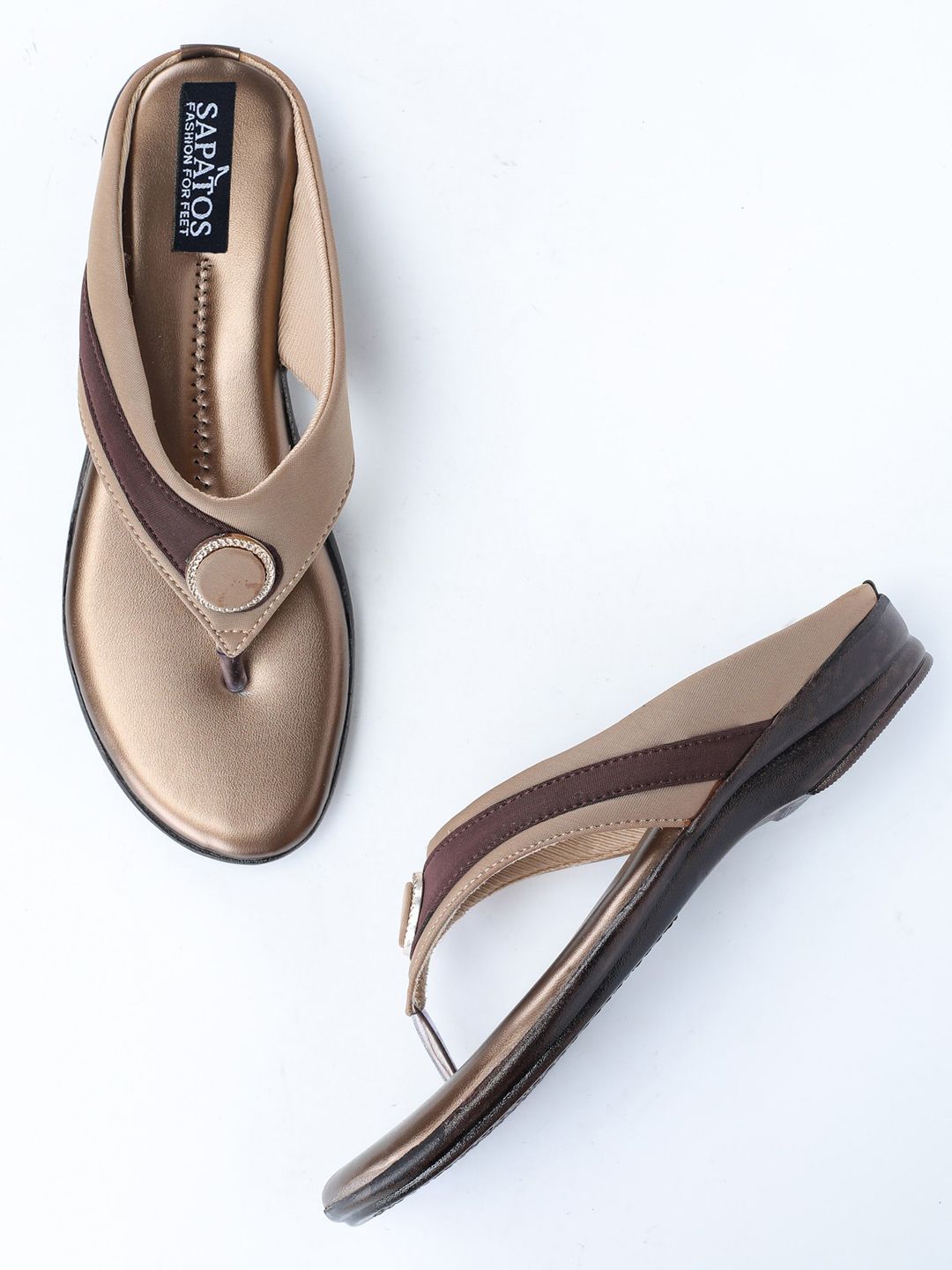 SAPATOS Gold-Toned Textured Comfort Heel Price in India