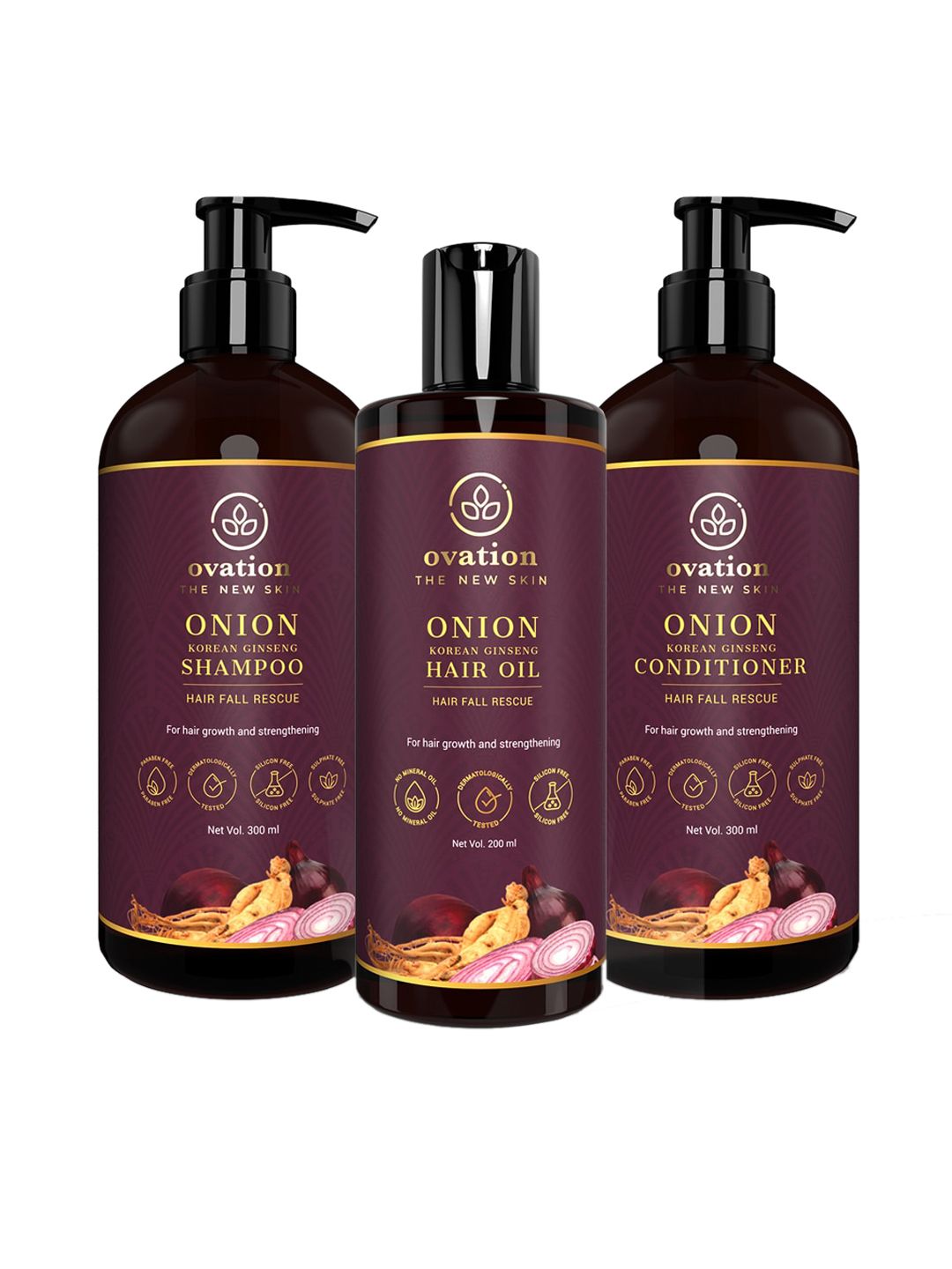 Ovation Unisex The Power OF Three Onion Ginseng Hair Oil Shampoo & Conditioner 800 ml Price in India