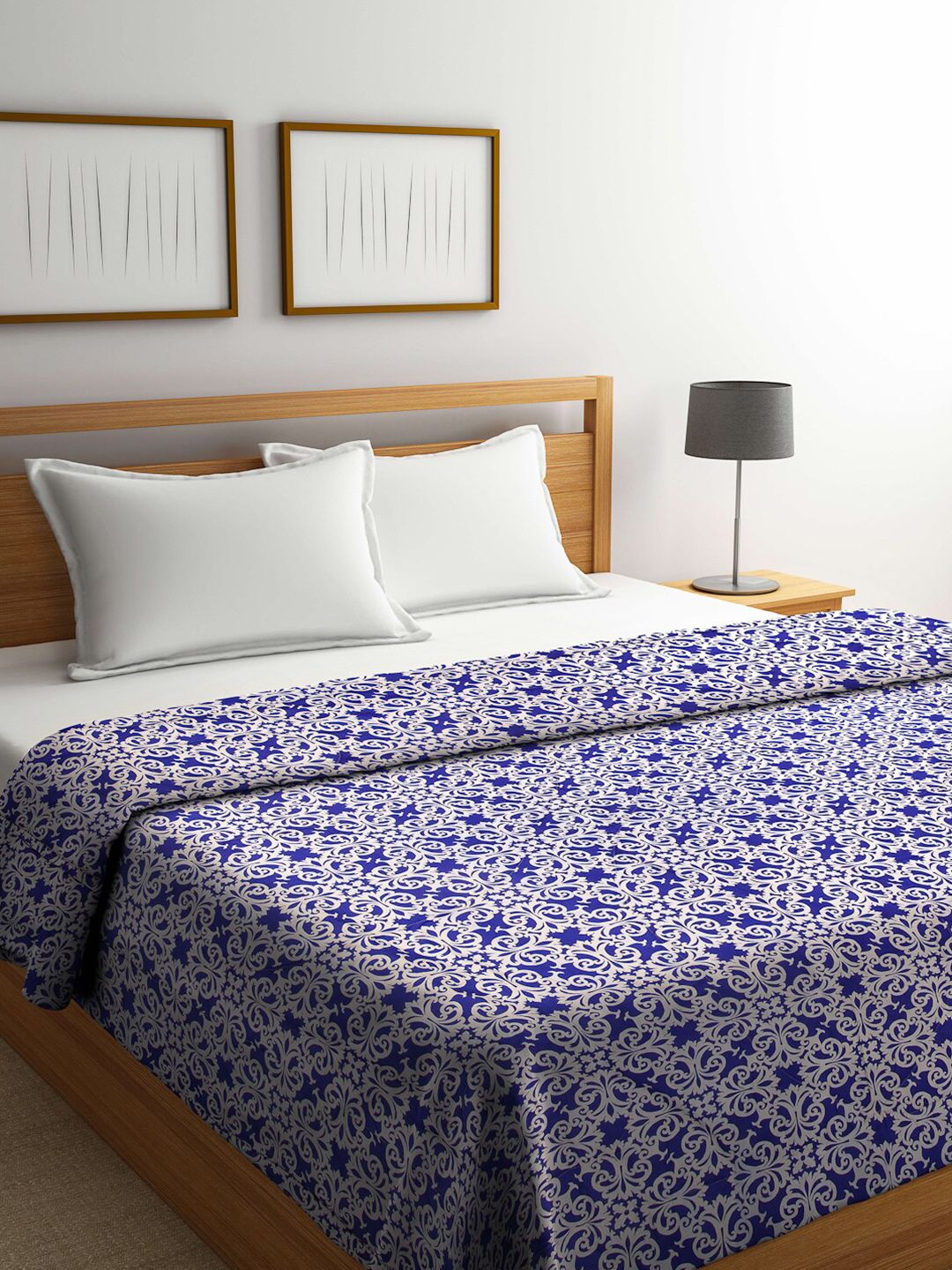 Arrabi Blue & White Ethnic Motifs Mild Winter Double Bed Comforter Price in India