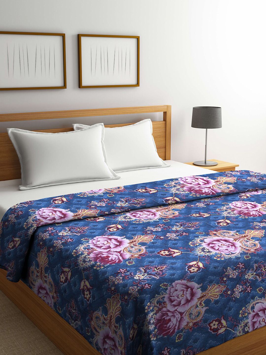 Arrabi Blue & Pink Floral Mild Winter Double Bed Comforter Price in India