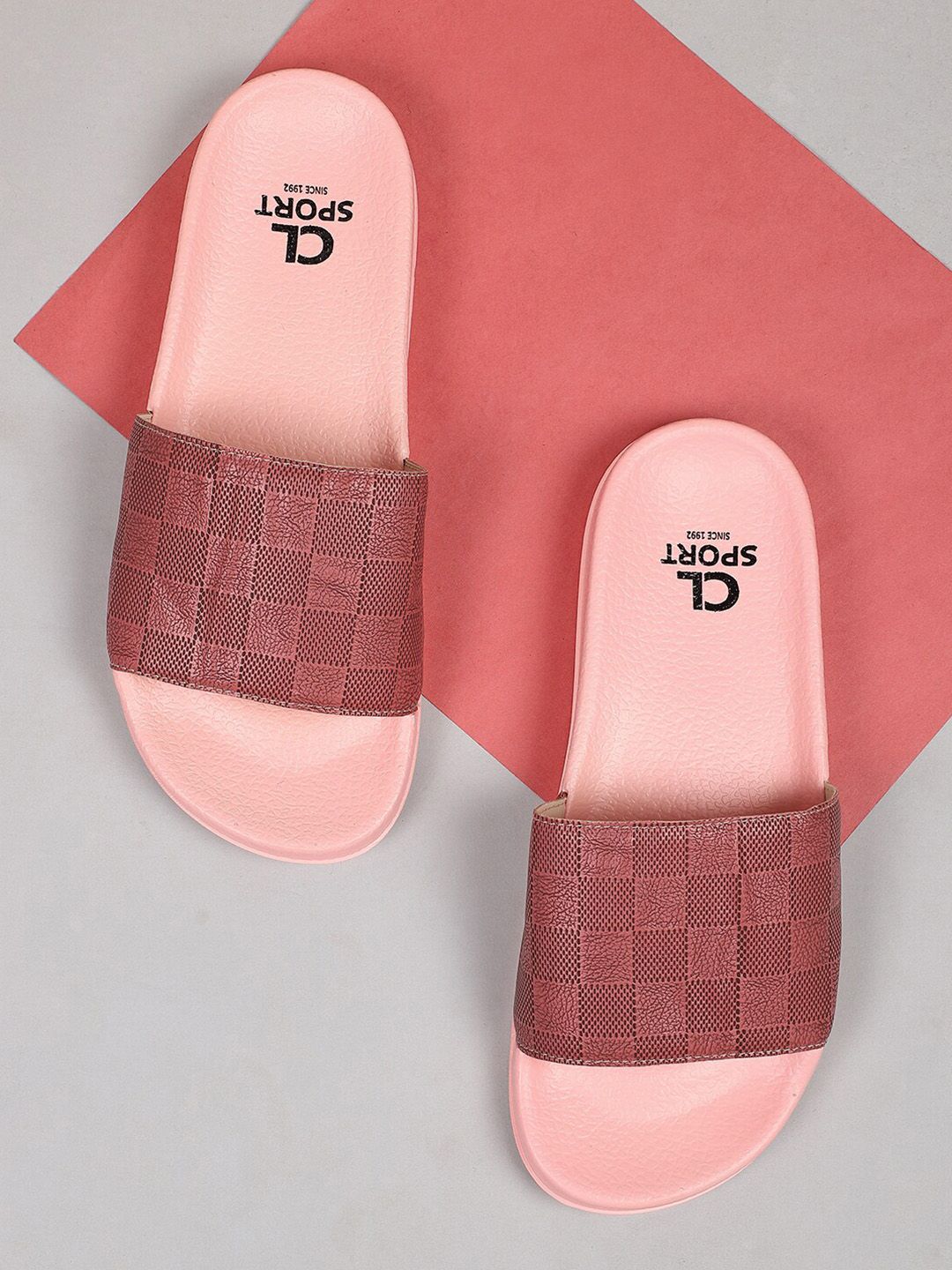 Carlton London sports Women Maroon & Pink Printed Sliders Price in India