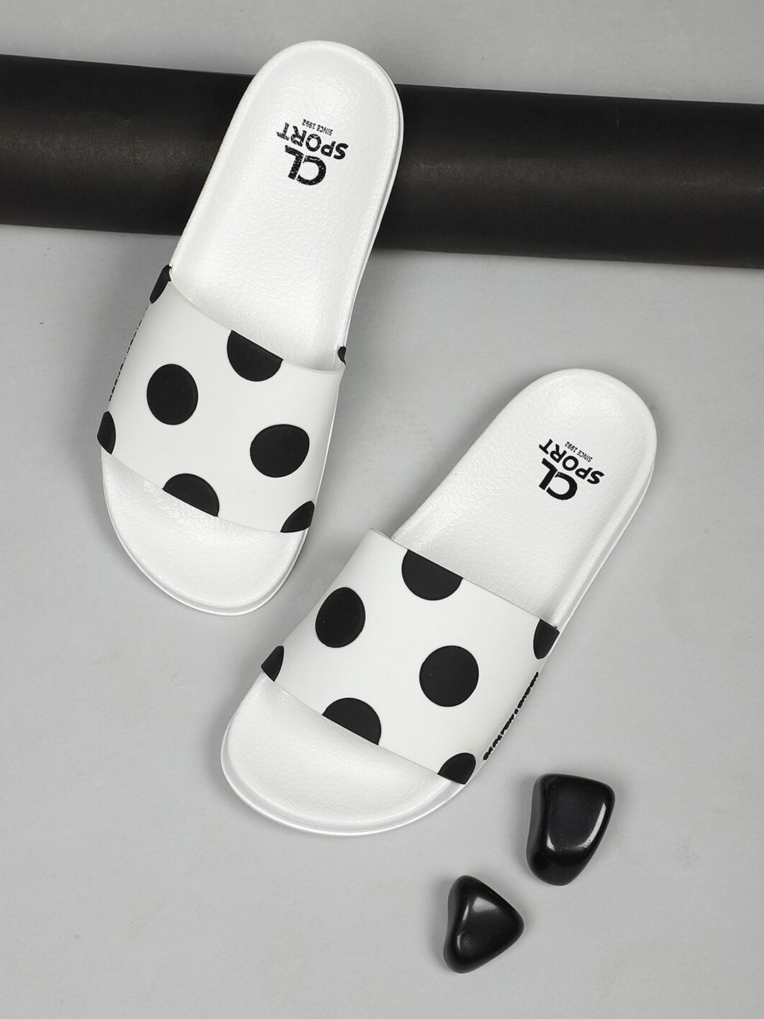 Carlton London sports Women White & Black Printed Sliders Price in India