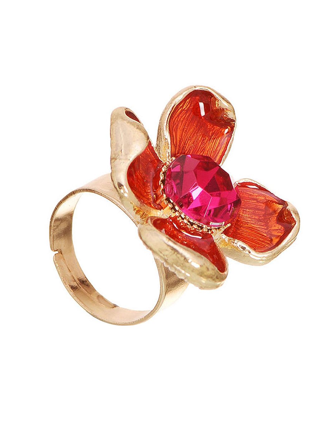 FLYING BERRY Gold-Plated & Red Stone-Studded Floral Finger Ring Price in India