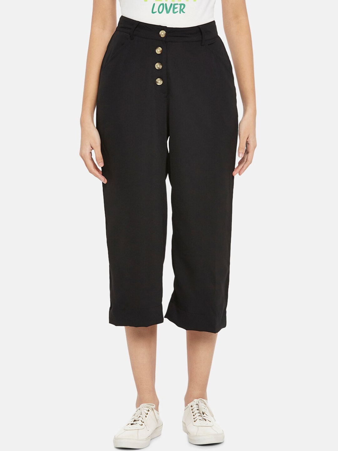 People Women Black High-Rise Culottes Trousers Price in India