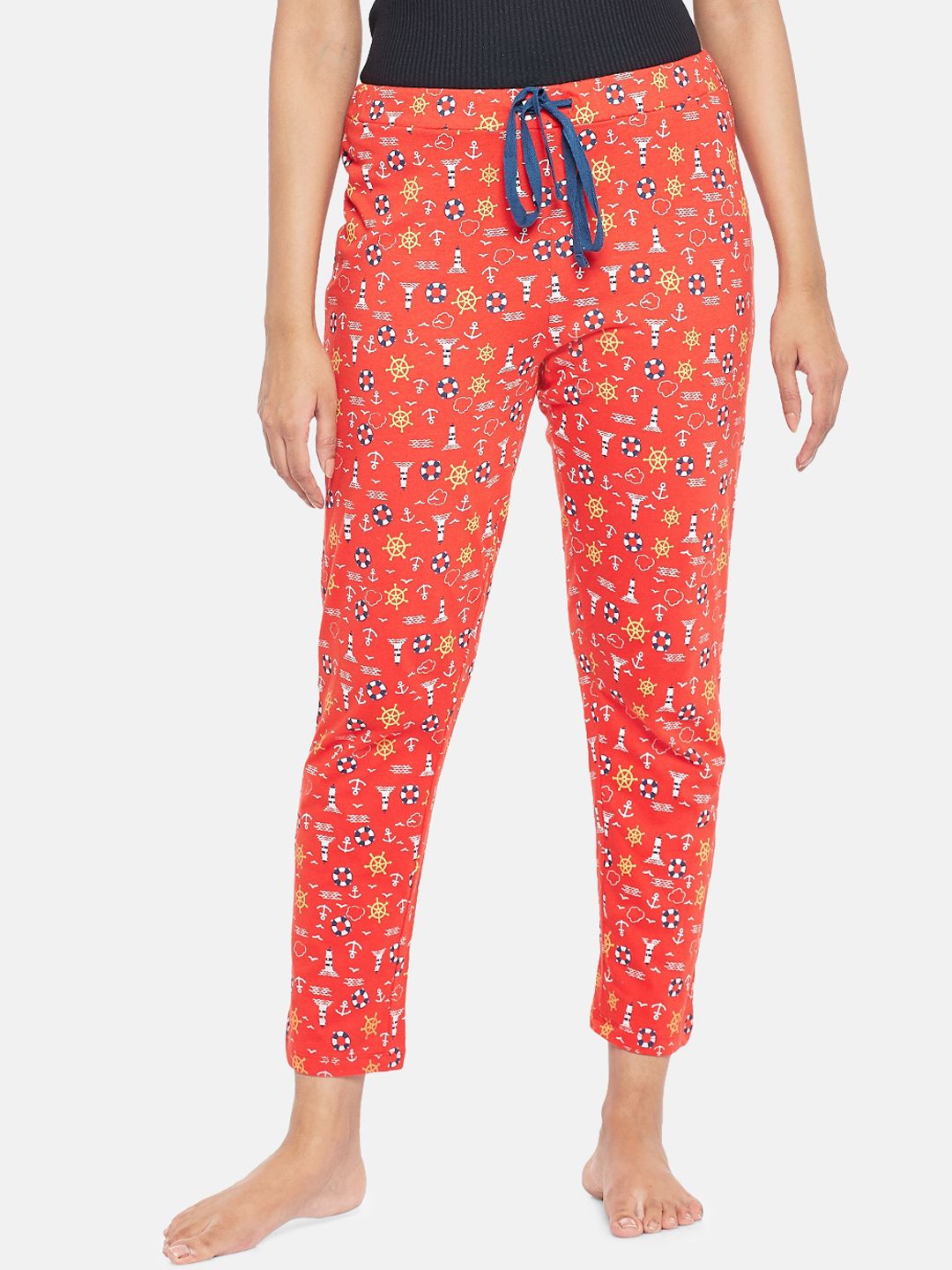 People Women Orange Printed Cropped Pyjama Price in India