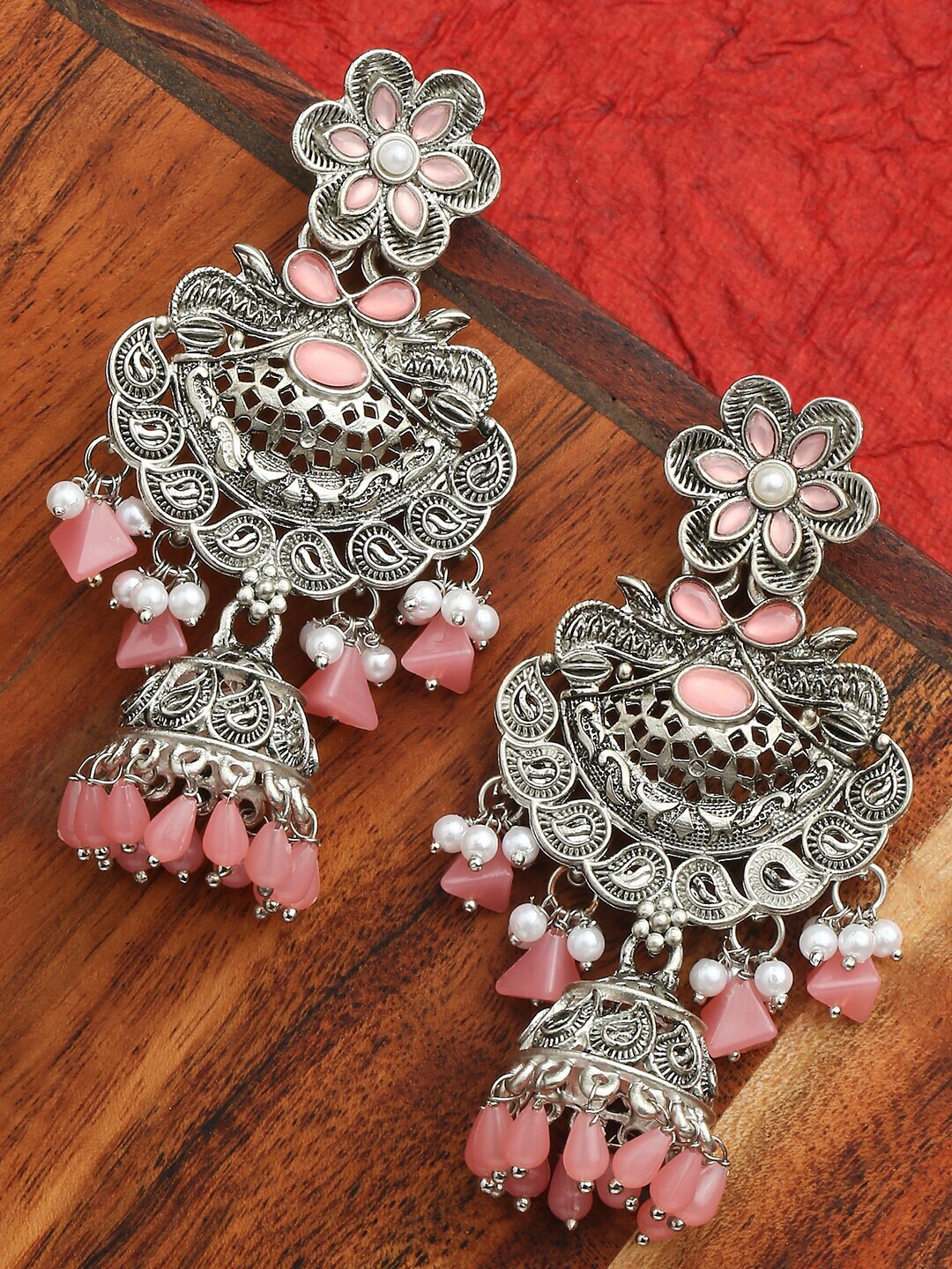 OOMPH Silver-Toned Dome Shaped Jhumkas Earrings Price in India