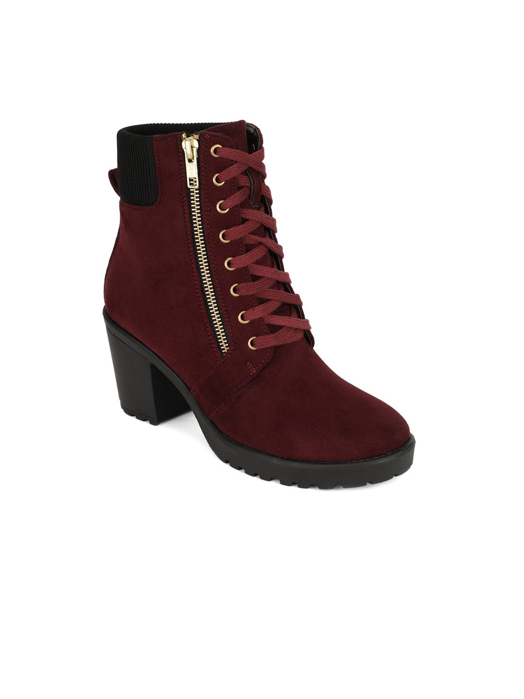 Bruno Manetti Maroon Suede Block Heeled Boots Price in India