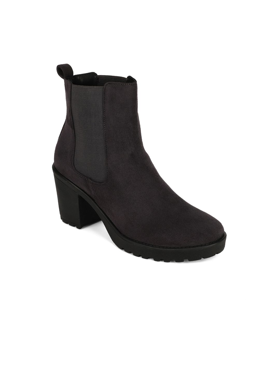 Bruno Manetti Grey Suede Mid-Top Block Heeled Boots Price in India