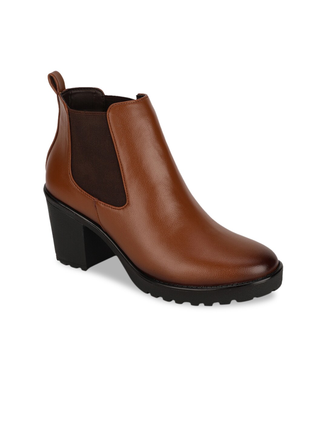 Bruno Manetti Tan Leather Block Heeled Boots Price in India
