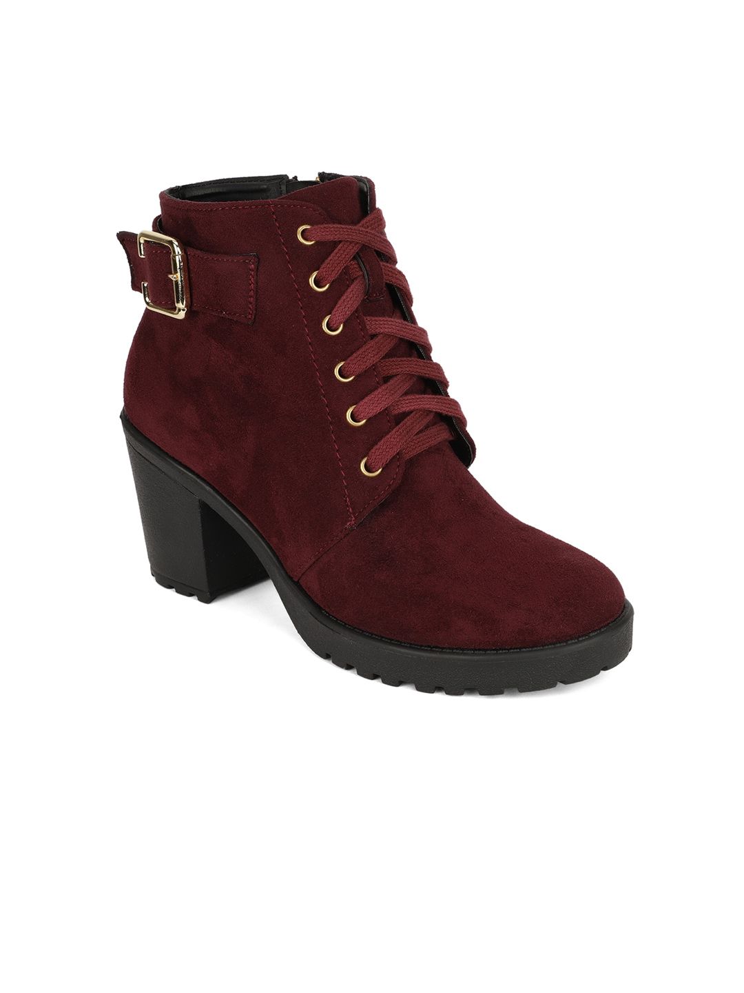 Bruno Manetti Maroon Suede Block Heeled Boots Price in India