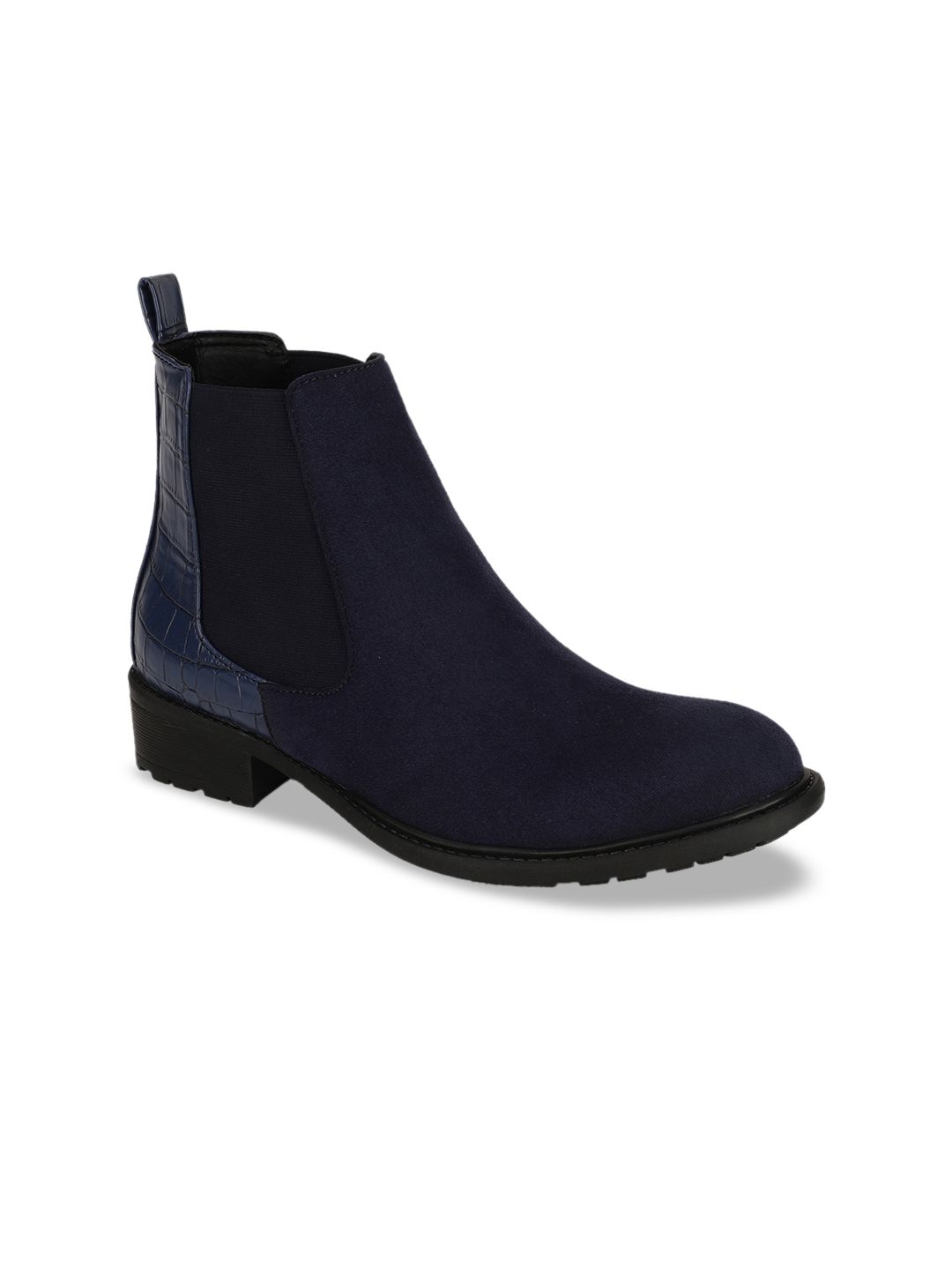 Bruno Manetti Navy Blue Suede Block Heeled Boots Price in India