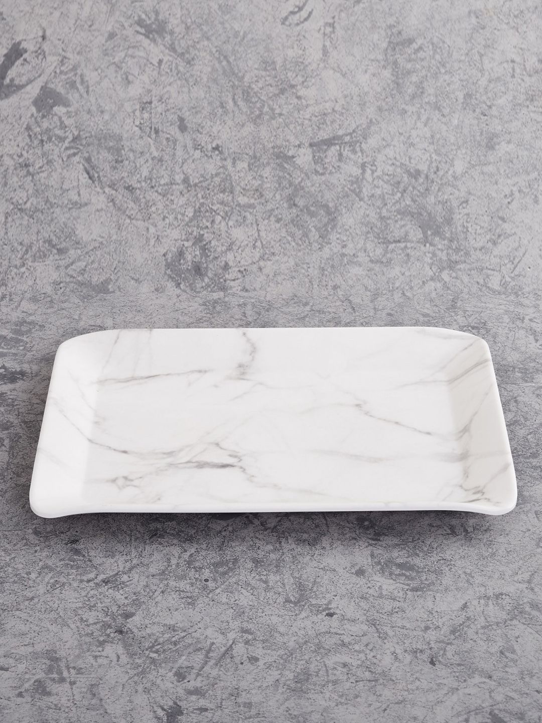 Home Centre White & Grey Printed Rectangular Tray Price in India