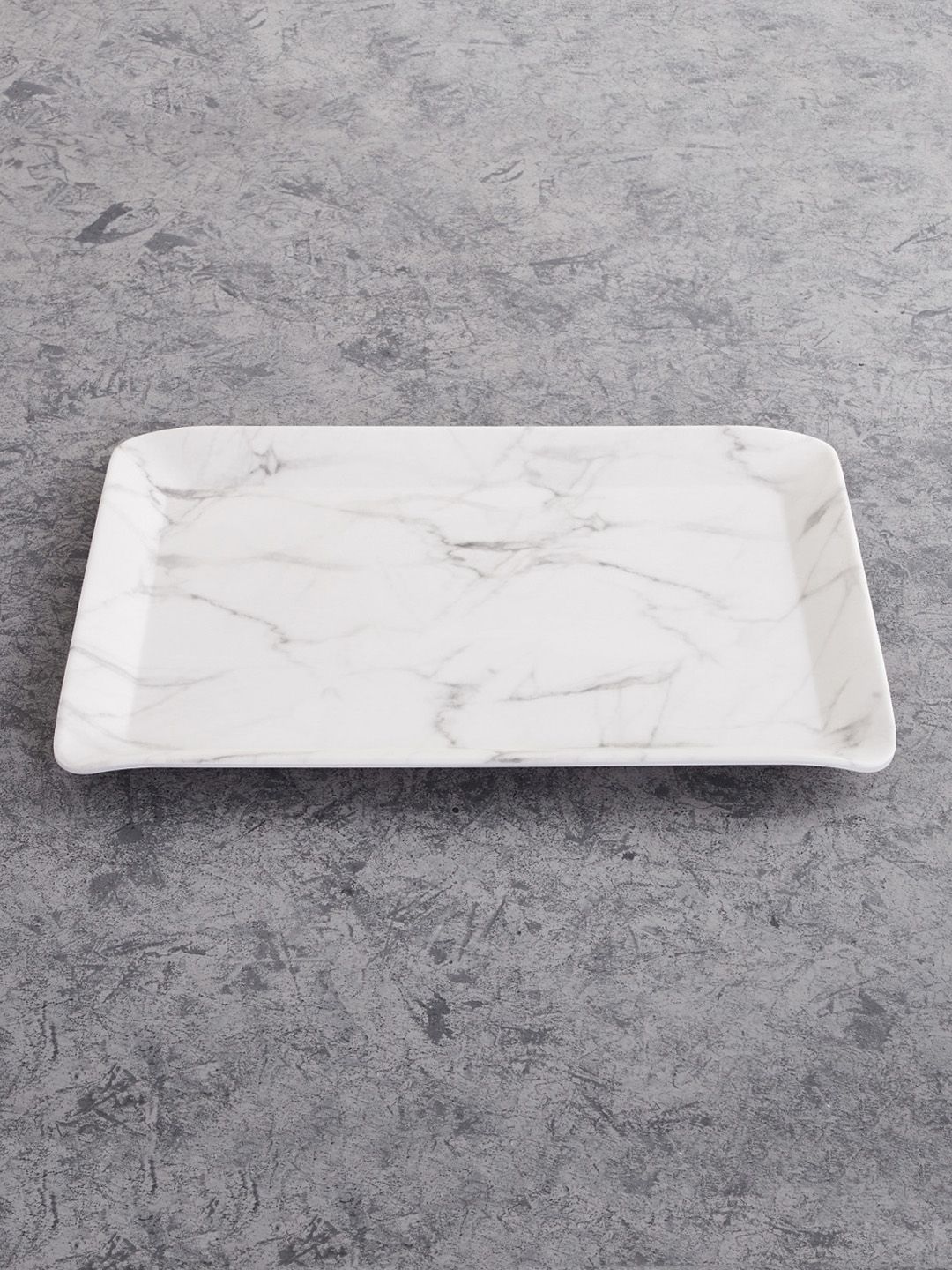 Home Centre White & Grey Marble Style Melamine Tray Price in India