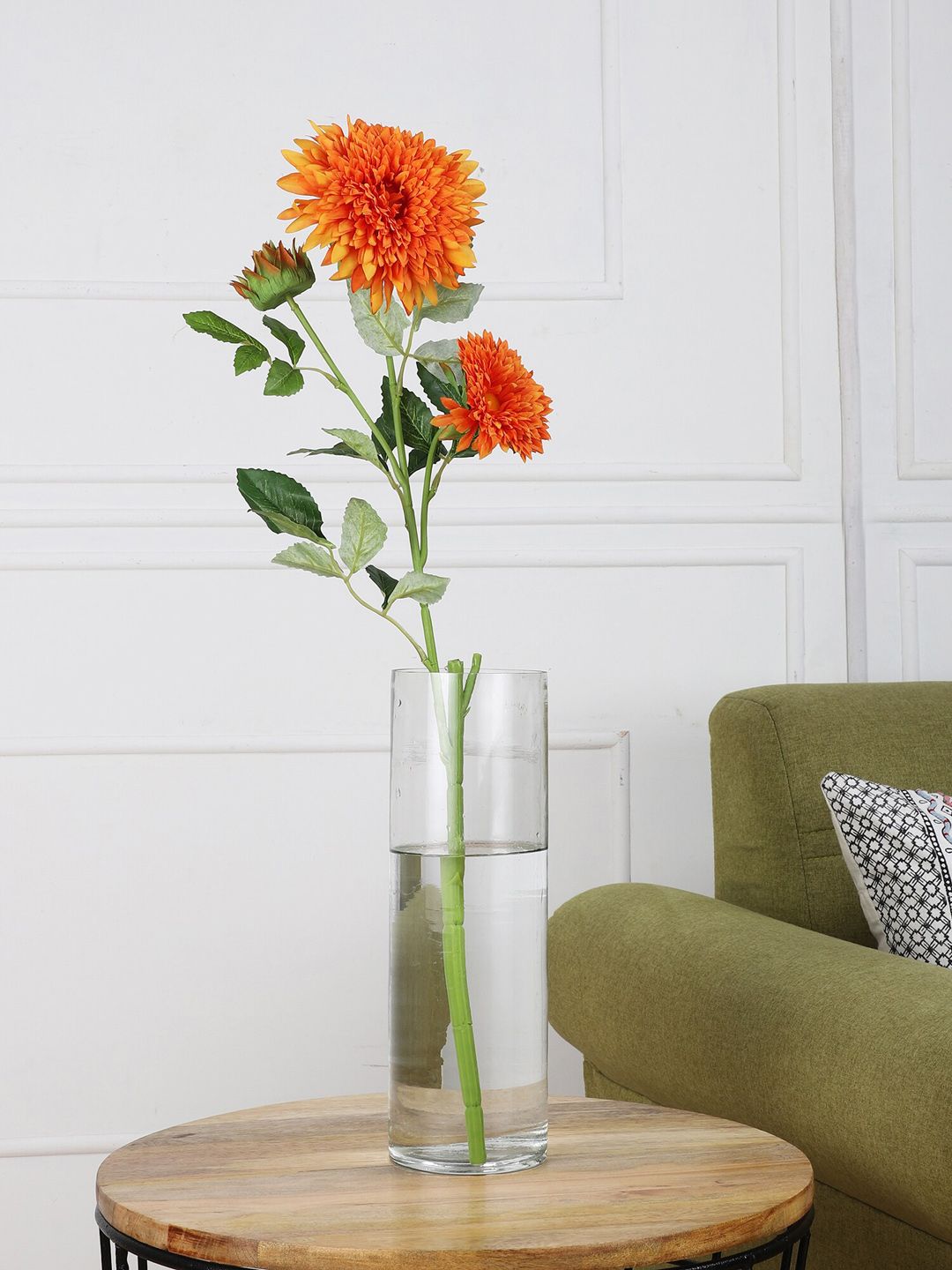 OddCroft Orange & Green Artificial Dahlia Flower Stick Price in India