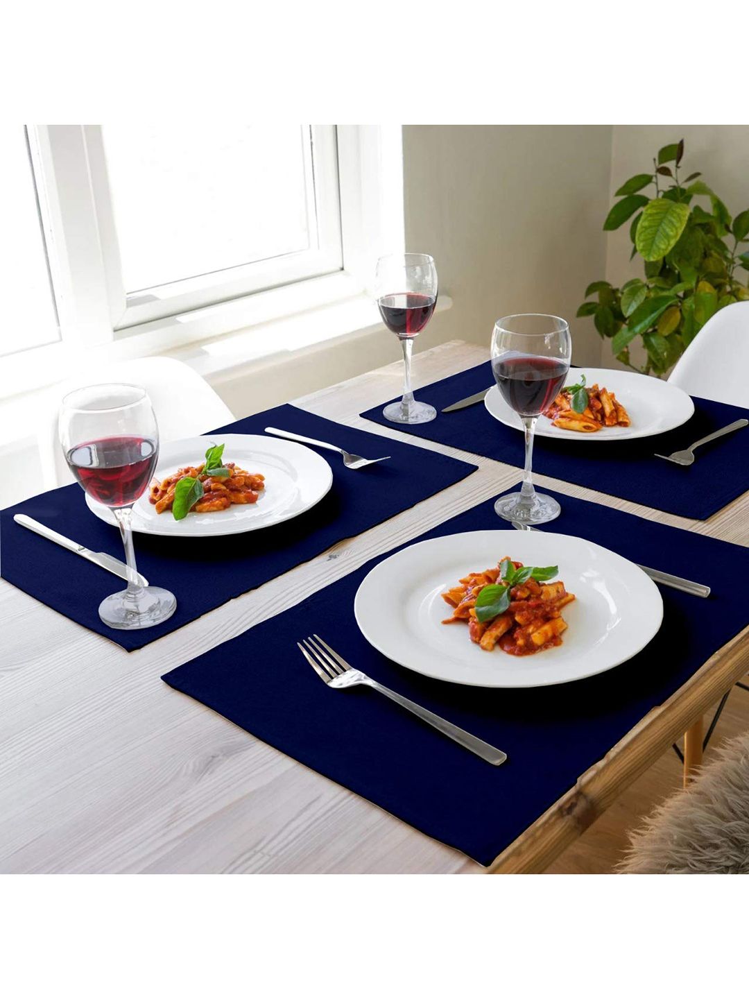 Lushomes Set of 6 Navy Blue Solid Rectangular Pure Premium Cotton Lightweight Table Placemats Price in India