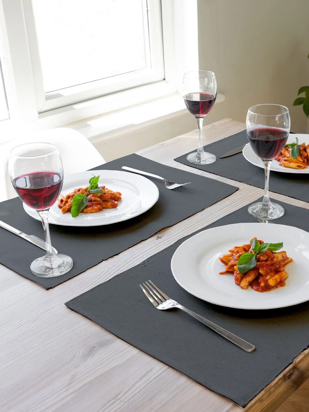 Lushomes Set of 6 Grey Solid Rectangular Pure Premium Cotton Lightweight Table Placemats Price in India