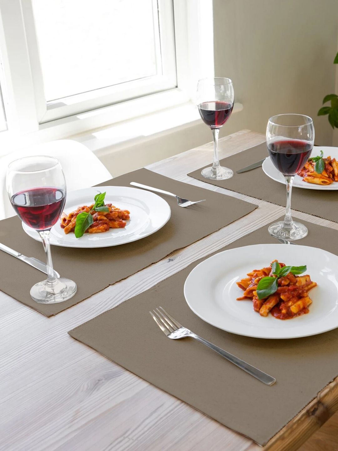 Lushomes Set of 6 Brown Solid Rectangular Pure Premium Cotton Table Placemats Price in India