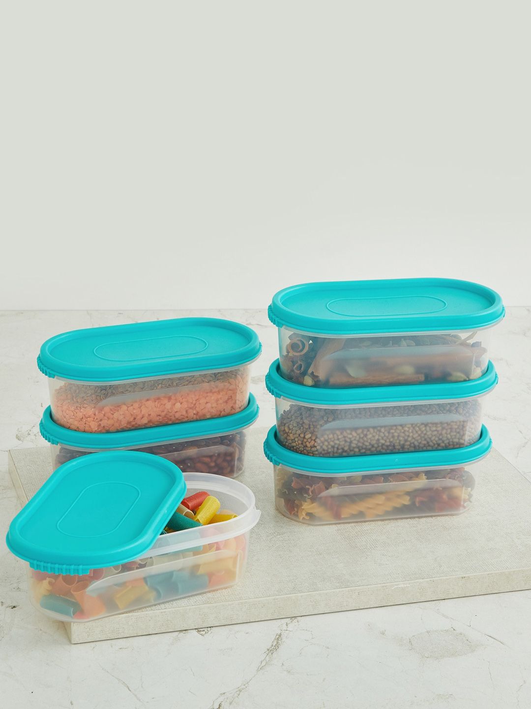 Home Centre Teal Barbados Polypropylene Modular Container Set  6 Pcs  600ml Price in India