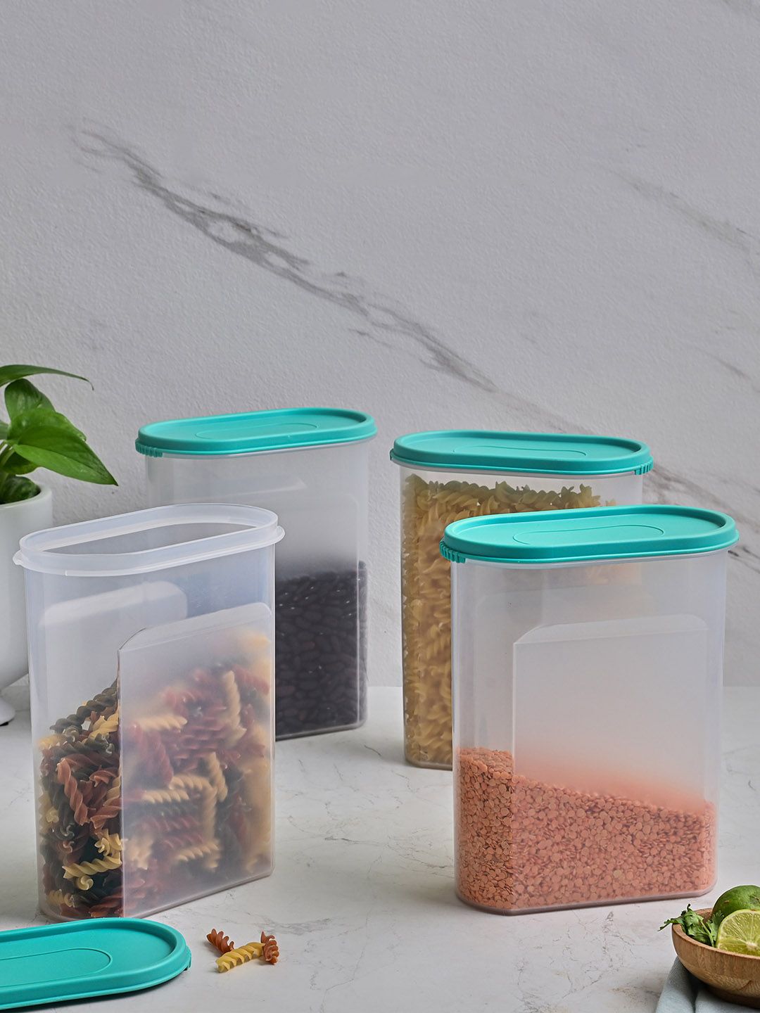 Home Centre Set of 4 Transparent Polypropylene Modular Storage Jar with Lid Price in India