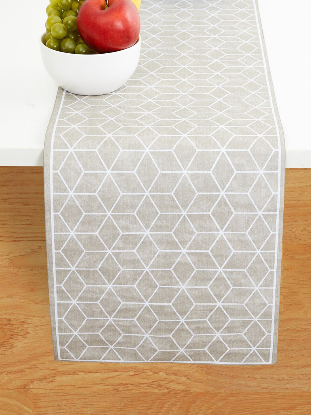 Home Centre Grey & White Embroidered Rectangular Table Runner Price in India